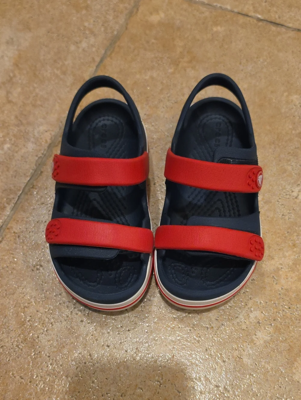 CROCS Kids Navy and Red Double-Strap Sandals